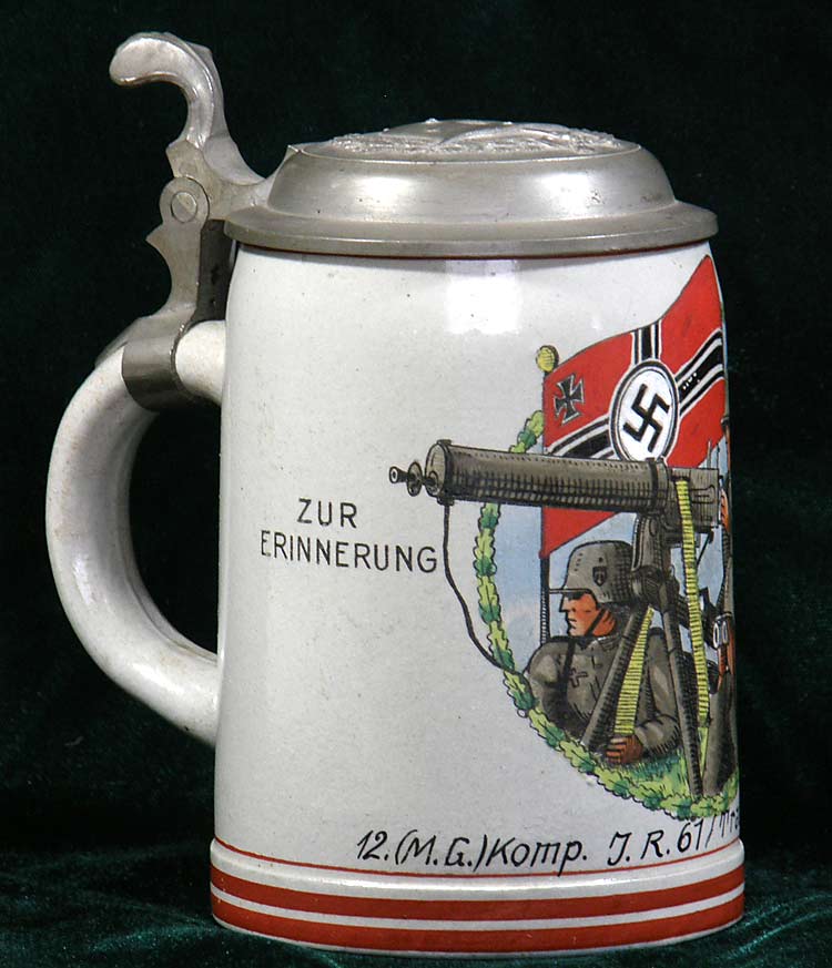 German Army beer stein for 12.(M.G.) Komp. I.R 67/ Traunstein 193537