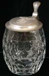 Glass beer stein with early SA or NSDAP party eagle lid named to Hochradel
