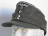 Army officer M43 einheitsfeldmutze with factory sewn machine woven nco/enlisted trapezoid insignia