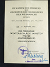 Award document for the MEDAILLE WINTERSCHLACHT IM OSTEN 1941/42